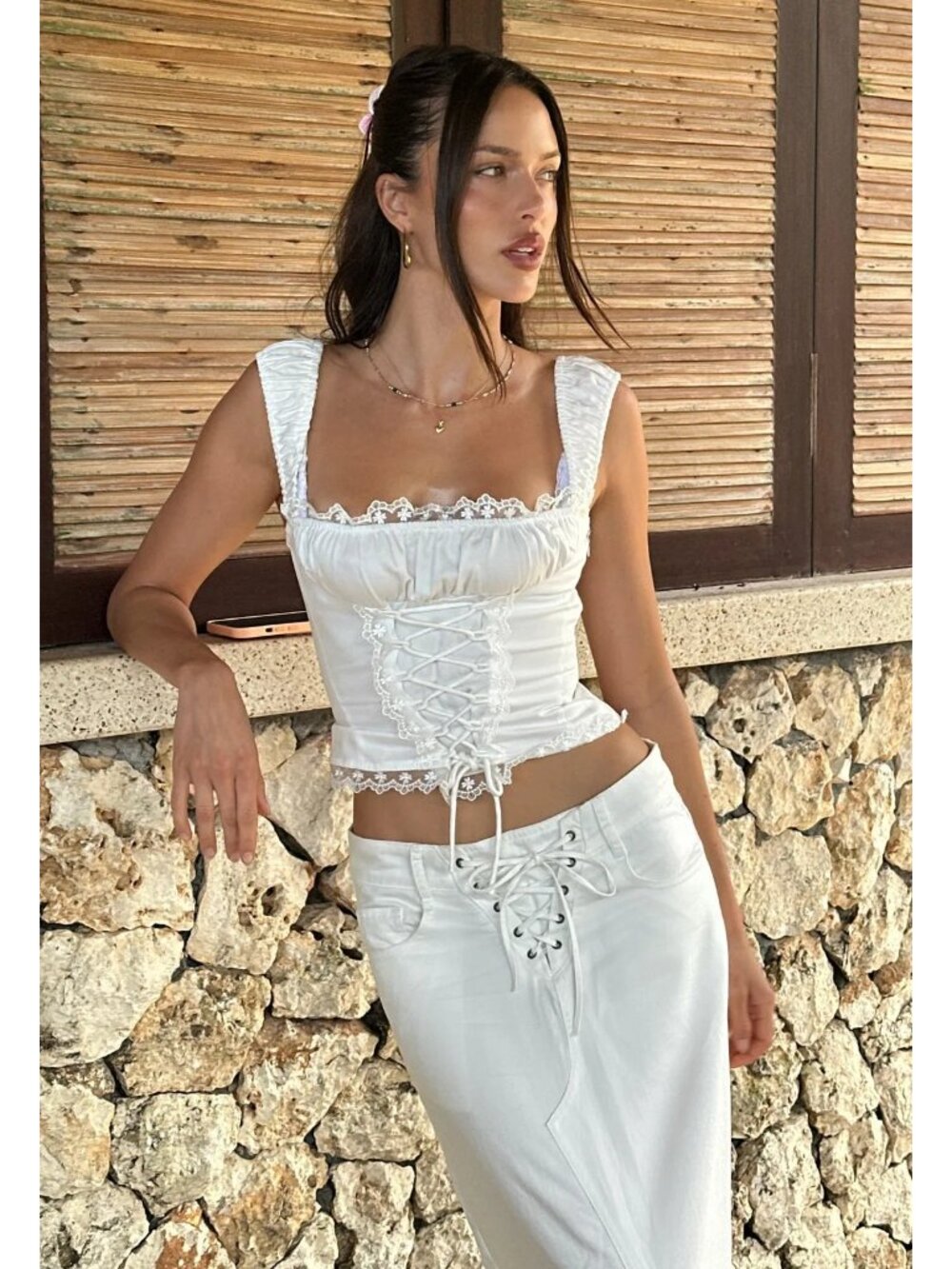 LIONESS Palmer Corset in Porcelain White Small New Womens Sleeveless Tank Top - Picture 14 of 15